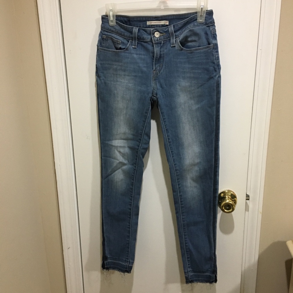 Levi's 535 Women's Super Skinny Stretch Jeans Fringe at Hems Medium Blue